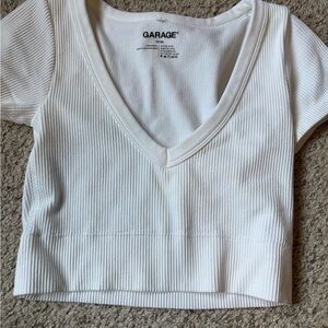 Garage Ivory Ribbed V-Neck Crop Top
